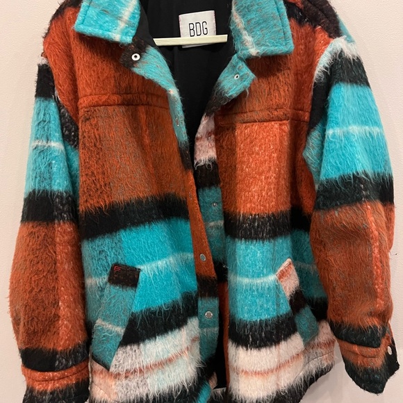 BDG Jackets & Blazers - BDG Colorful Striped Fuzzy Jacket